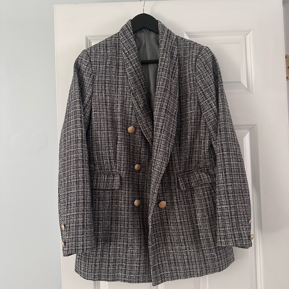 Stylish Plaid Double-Breasted Blazer